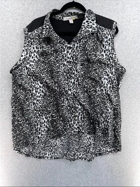 French Laundry Black and White Leopard Print Sleeveless Blouse